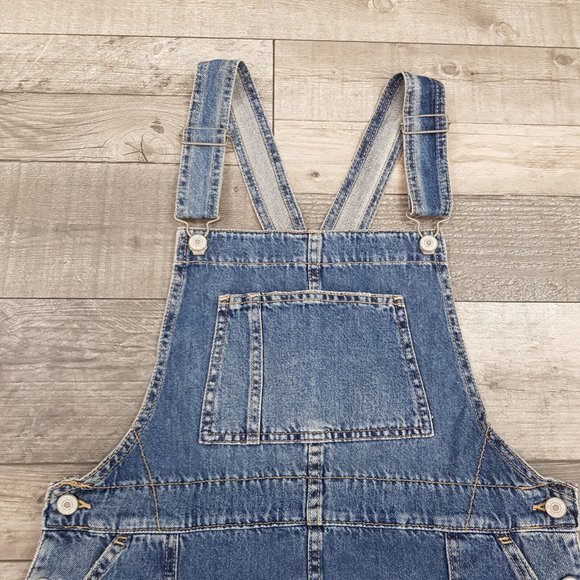 Free People Denim Dungaree Dress Small UK 10 Blue Mid Wash Coverall Casual BN - Picture 3 of 10